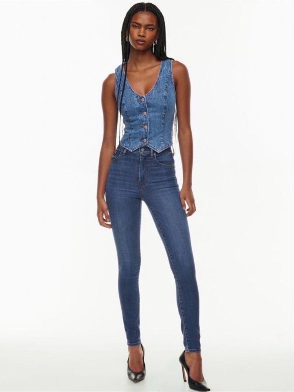 Denim Forum Size 32 Women's The Lola High Rise Skinny Jeans in Medium Blue Wash
